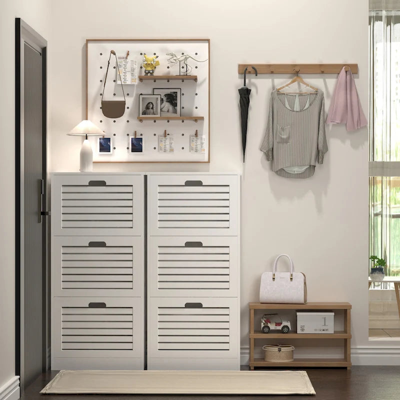 Scarpiera bianca con 3 ante a ribalta, monoposto, 20,94x9,45x43,11 in