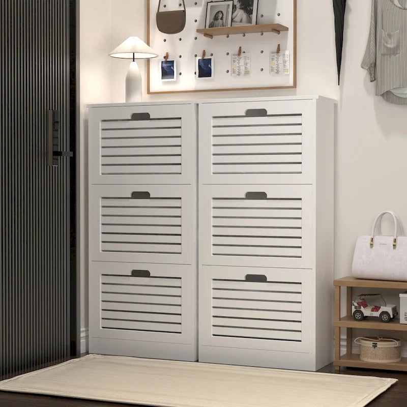 Scarpiera bianca con 3 ante a ribalta, monoposto, 20,94x9,45x43,11 in