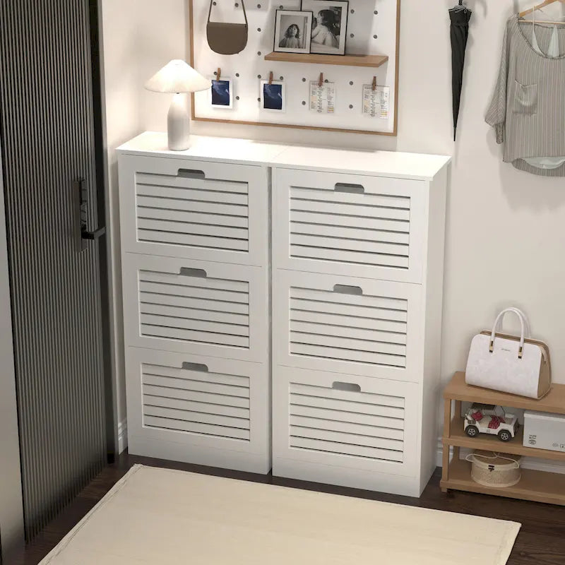 Scarpiera bianca con 3 ante a ribalta, monoposto, 20,94x9,45x43,11 in