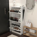 Scarpiera bianca con 3 ante a ribalta, monoposto, 20,94x9,45x43,11 in