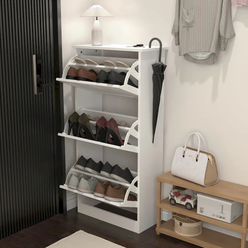 Scarpiera bianca con 3 ante a ribalta, monoposto, 20,94x9,45x43,11 in