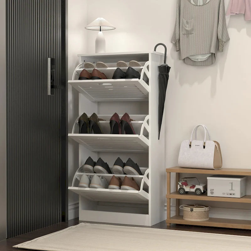 Scarpiera bianca con 3 ante a ribalta, monoposto, 20,94x9,45x43,11 in