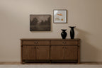 Credenza marrone caldo con cassetti, rovere massiccio, 2-4 posti a sedere