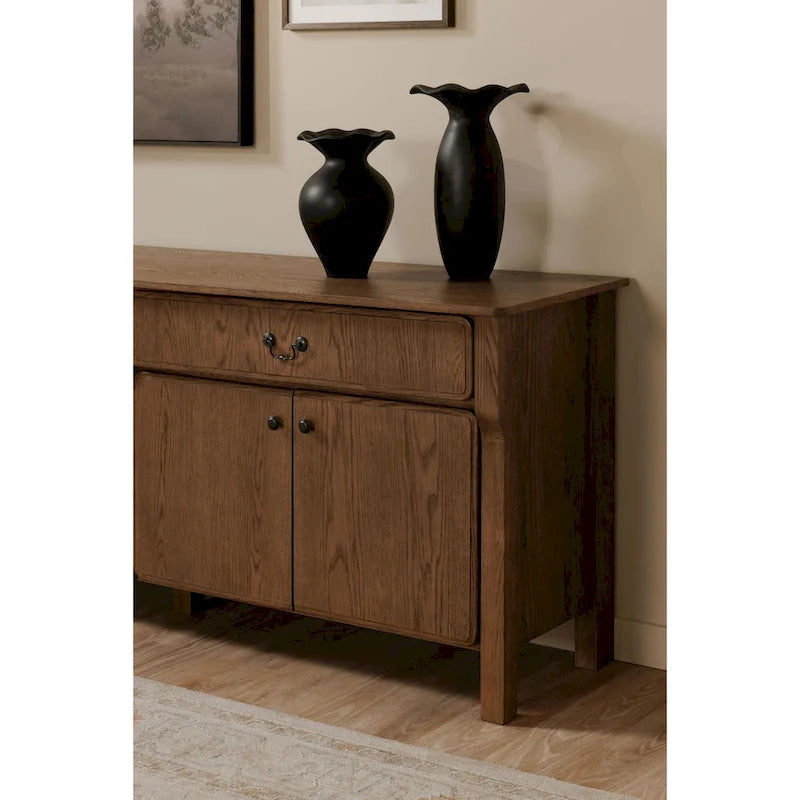 Credenza marrone caldo con cassetti, rovere massiccio, 2-4 posti a sedere