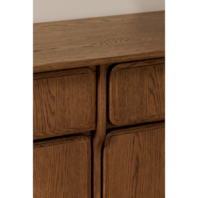 Credenza marrone caldo con cassetti, rovere massiccio, 2-4 posti a sedere