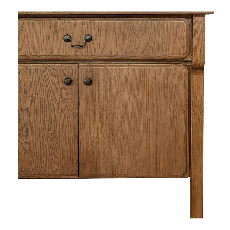 Credenza marrone caldo con cassetti, rovere massiccio, 2-4 posti a sedere