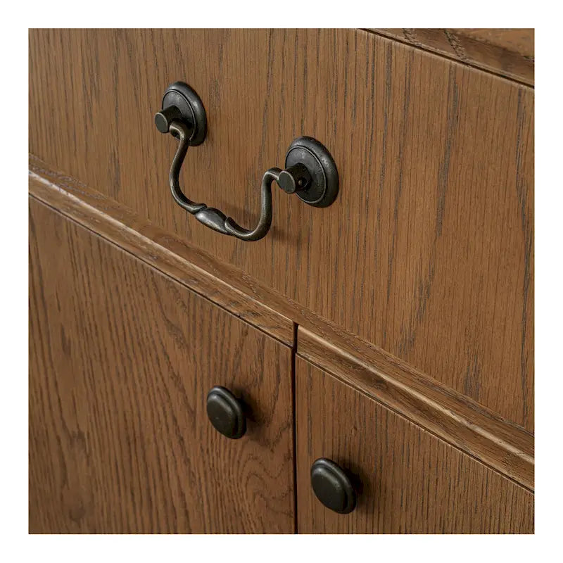 Credenza marrone caldo con cassetti, rovere massiccio, 2-4 posti a sedere