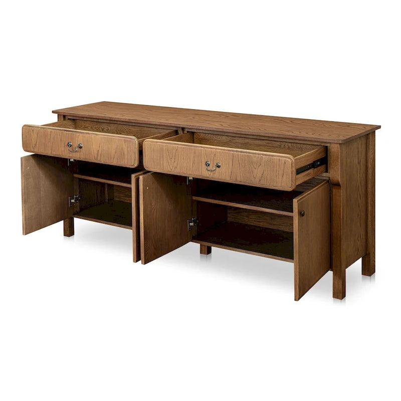 Credenza marrone caldo con cassetti, rovere massiccio, 2-4 posti a sedere