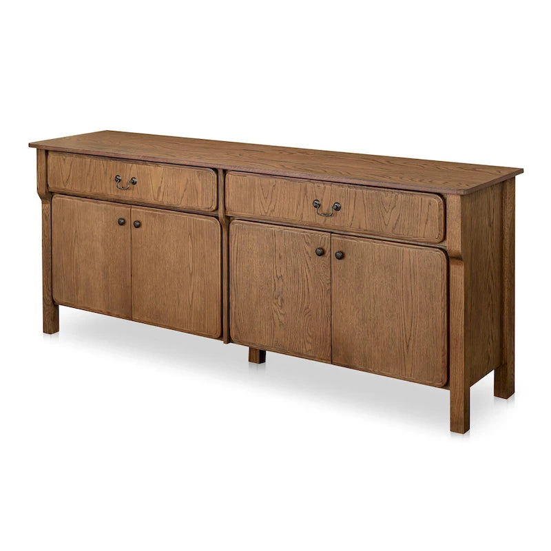 Credenza marrone caldo con cassetti, rovere massiccio, 2-4 posti a sedere