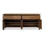 Credenza marrone caldo con cassetti, rovere massiccio, 2-4 posti a sedere
