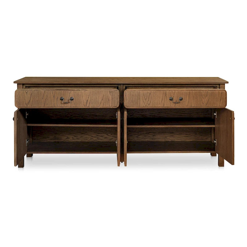 Credenza marrone caldo con cassetti, rovere massiccio, 2-4 posti a sedere