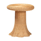 Tavolino in rattan naturale Avalon Scallop - Tavolino in vimini intrecciato a mano con base a gonna, stile costiero per soggiorno o corridoio