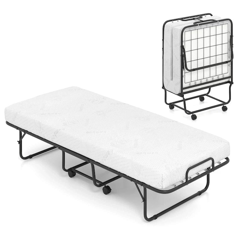 Lettino pieghevole Costway con materasso 188 x 79 cm, brandina per gli ospiti su ruote