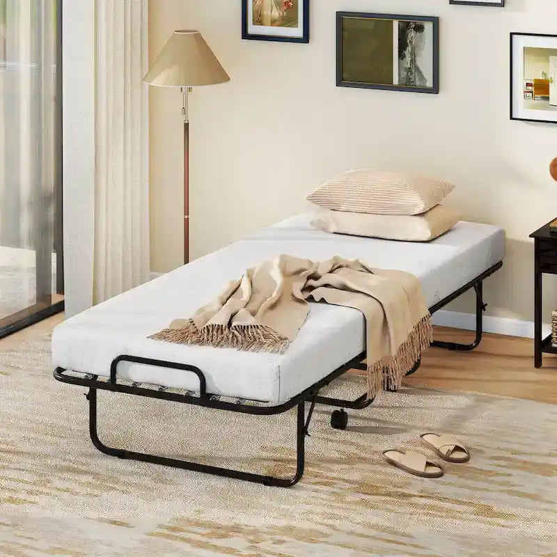 Lettino pieghevole Costway con materasso 188 x 79 cm, brandina per gli ospiti su ruote