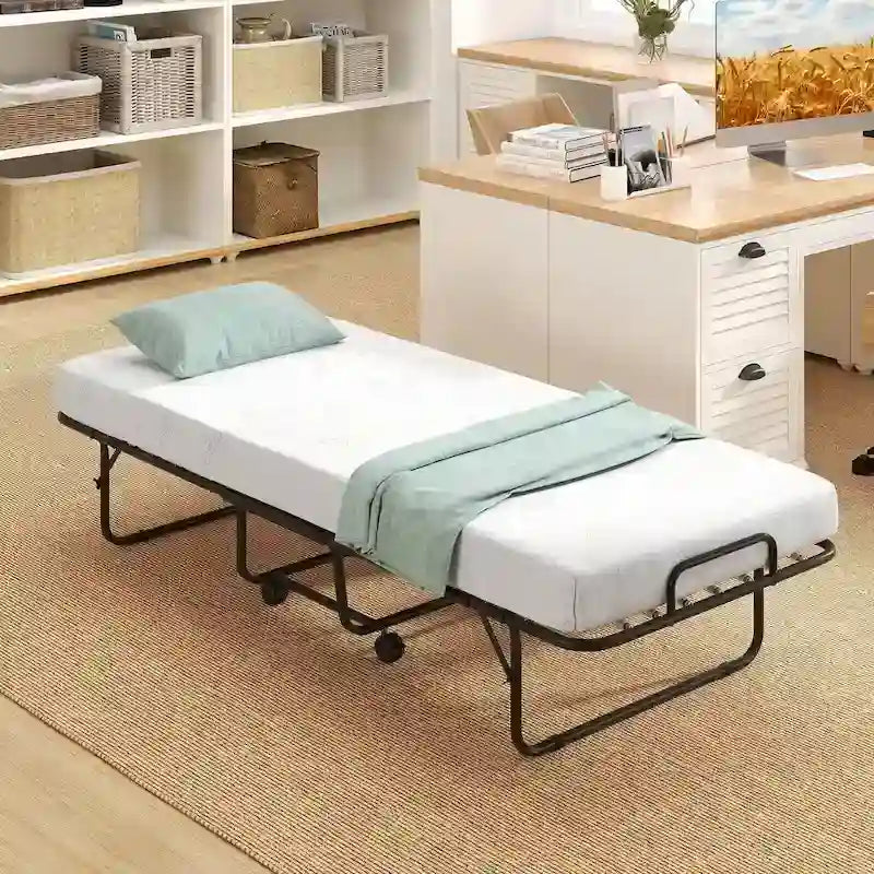 Lettino pieghevole Costway con materasso 188 x 79 cm, brandina per gli ospiti su ruote