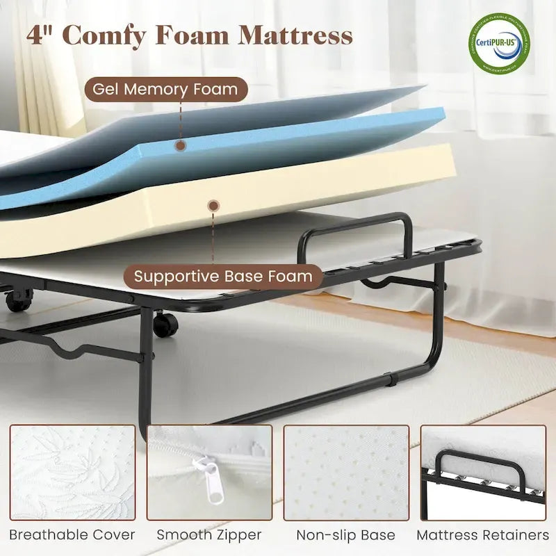 Lettino pieghevole Costway con materasso 188 x 79 cm, brandina per gli ospiti su ruote