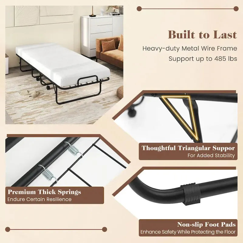 Lettino pieghevole Costway con materasso 188 x 79 cm, brandina per gli ospiti su ruote
