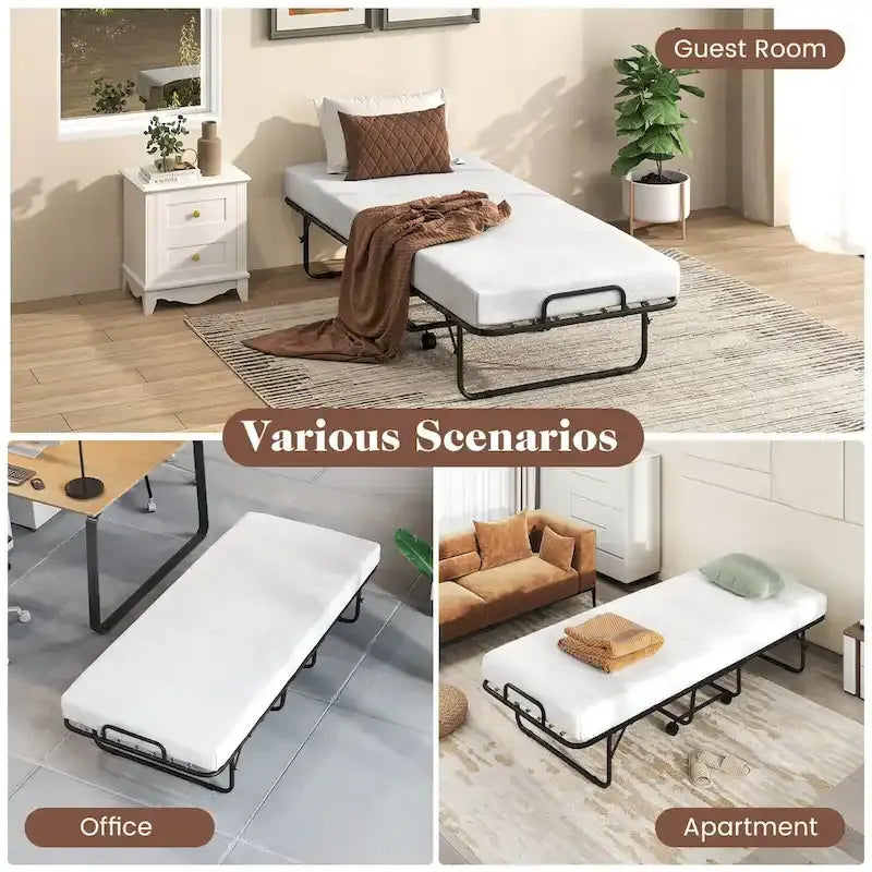 Lettino pieghevole Costway con materasso 188 x 79 cm, brandina per gli ospiti su ruote