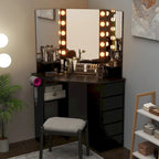 Costway Scrivania angolare per trucchi, postazione per trucchi con specchio a LED,& - Vedi dettagli