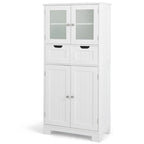 Armadietto a terra a 4 ante bianco/grigio/nero con 2 cassetti e ante in vetro, singolo