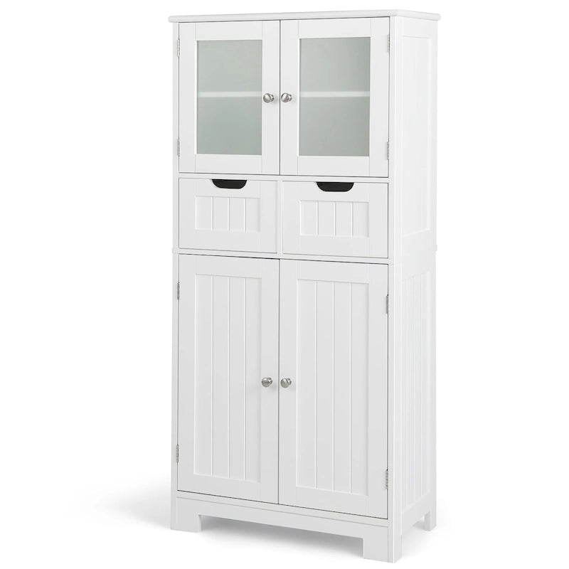 Armadietto a terra a 4 ante bianco/grigio/nero con 2 cassetti e ante in vetro, singolo