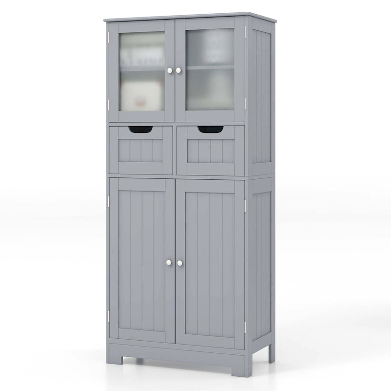 Armadietto a terra a 4 ante bianco/grigio/nero con 2 cassetti e ante in vetro, singolo