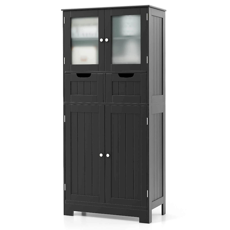 Armadietto a terra a 4 ante bianco/grigio/nero con 2 cassetti e ante in vetro, singolo