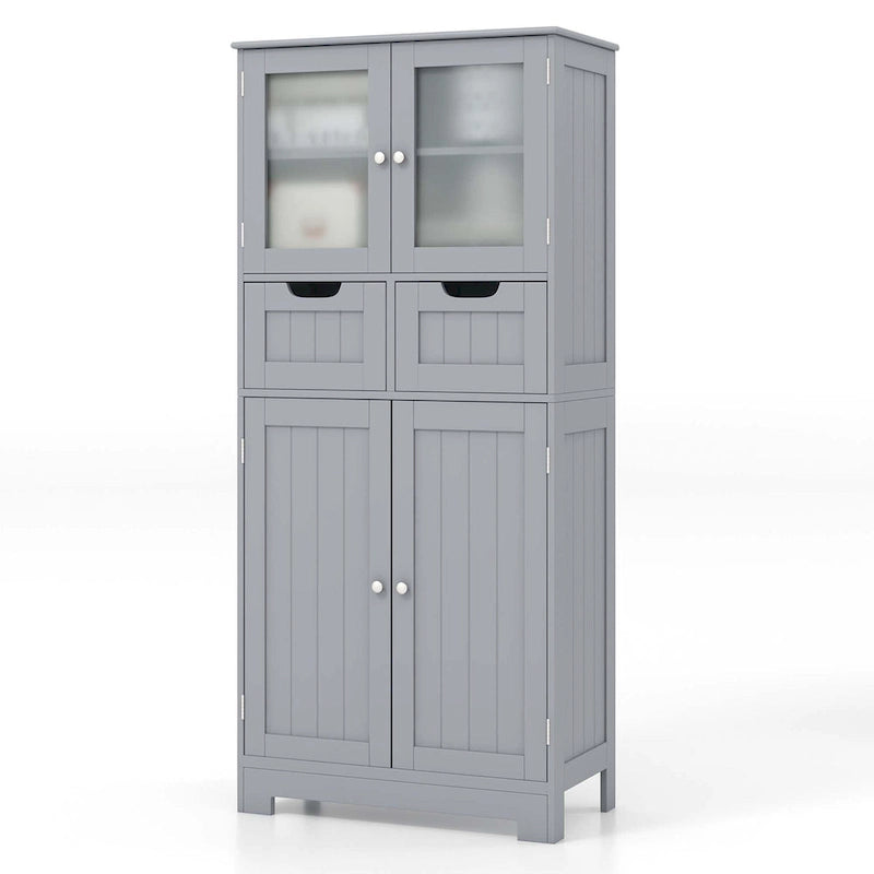 Armadietto a terra a 4 ante bianco/grigio/nero con 2 cassetti e ante in vetro, singolo