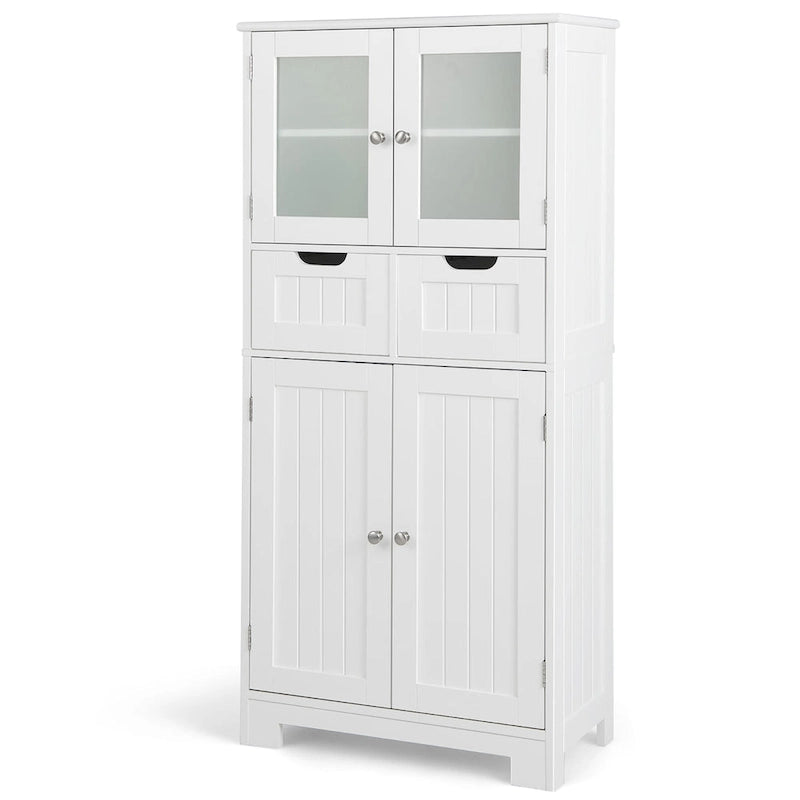 Armadietto a terra a 4 ante bianco/grigio/nero con 2 cassetti e ante in vetro, singolo