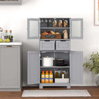 Armadietto a terra a 4 ante bianco/grigio/nero con 2 cassetti e ante in vetro, singolo