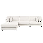 Divano sezionale a L beige con pouf, 4 posti a sedere