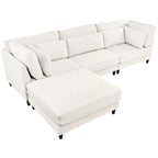 Divano sezionale a L beige con pouf, 4 posti a sedere