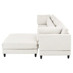 Divano sezionale a L beige con pouf, 4 posti a sedere