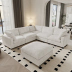 Divano Sezionale Modulare Nero / Marrone Chiaro / Beige, a L, 5 posti + Pouf, Fino a 6 Persone