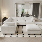 Divano Sezionale Modulare Nero / Marrone Chiaro / Beige, a L, 5 posti + Pouf, Fino a 6 Persone