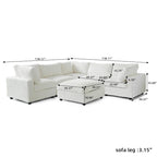 Divano Sezionale Modulare Nero / Marrone Chiaro / Beige, a L, 5 posti + Pouf, Fino a 6 Persone