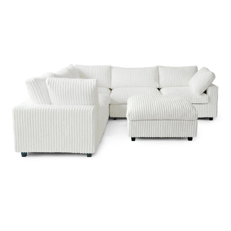 Divano Sezionale Modulare Nero / Marrone Chiaro / Beige, a L, 5 posti + Pouf, Fino a 6 Persone