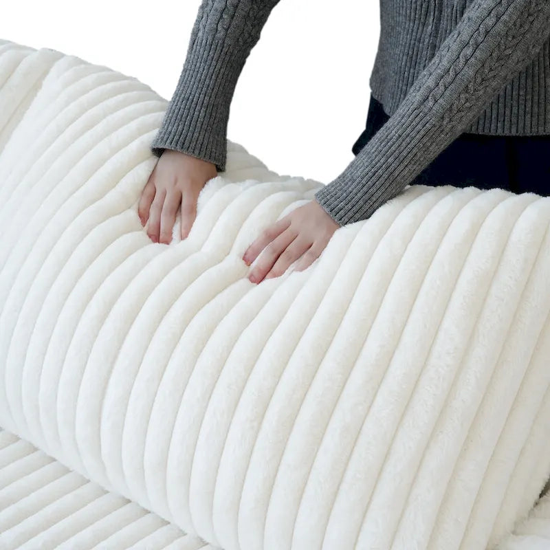 Divano Sezionale Modulare Nero / Marrone Chiaro / Beige, a L, 5 posti + Pouf, Fino a 6 Persone