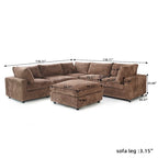 Divano Sezionale Modulare Nero / Marrone Chiaro / Beige, a L, 5 posti + Pouf, Fino a 6 Persone