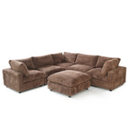 Divano Sezionale Modulare Nero / Marrone Chiaro / Beige, a L, 5 posti + Pouf, Fino a 6 Persone