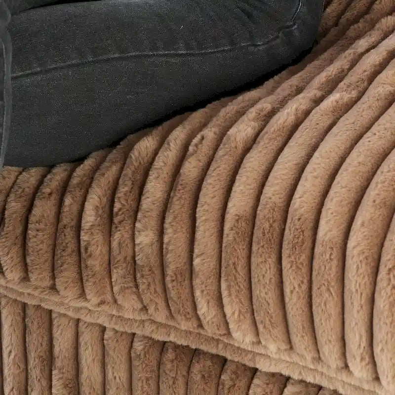Divano Sezionale Modulare Nero / Marrone Chiaro / Beige, a L, 5 posti + Pouf, Fino a 6 Persone
