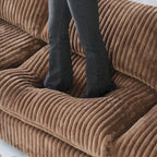 Divano Sezionale Modulare Nero / Marrone Chiaro / Beige, a L, 5 posti + Pouf, Fino a 6 Persone