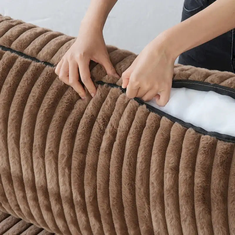 Divano Sezionale Modulare Nero / Marrone Chiaro / Beige, a L, 5 posti + Pouf, Fino a 6 Persone