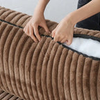 Divano Sezionale Modulare Nero / Marrone Chiaro / Beige, a L, 5 posti + Pouf, Fino a 6 Persone