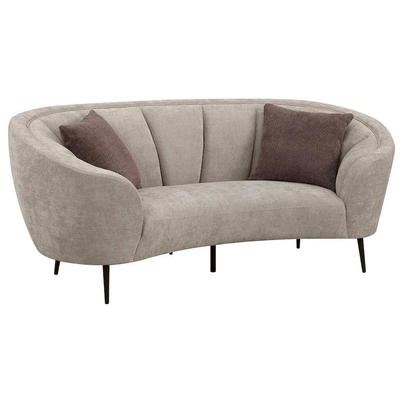 Divanetto curvo Zui, beige 84 pollici, design rotondo, 2 cuscini decorativi