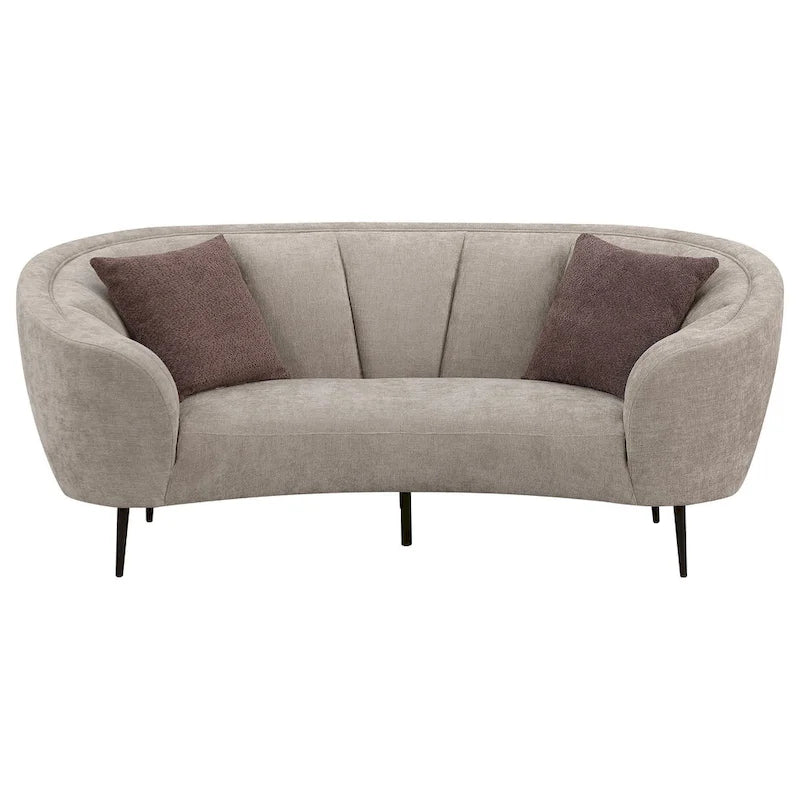 Divanetto curvo Zui, beige 84 pollici, design rotondo, 2 cuscini decorativi
