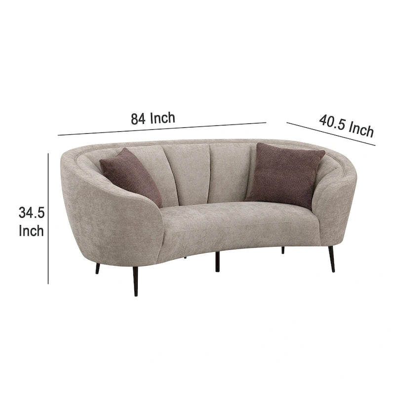 Divanetto curvo Zui, beige 84 pollici, design rotondo, 2 cuscini decorativi