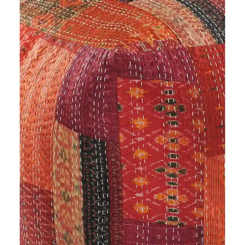 Pouf Ottomano Patchwork Quadrato Rosso, Misto Cotone-Seta, 1 Posto a Sedere