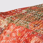Pouf Ottomano Patchwork Quadrato Rosso, Misto Cotone-Seta, 1 Posto a Sedere