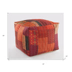 Pouf Ottomano Patchwork Quadrato Rosso, Misto Cotone-Seta, 1 Posto a Sedere